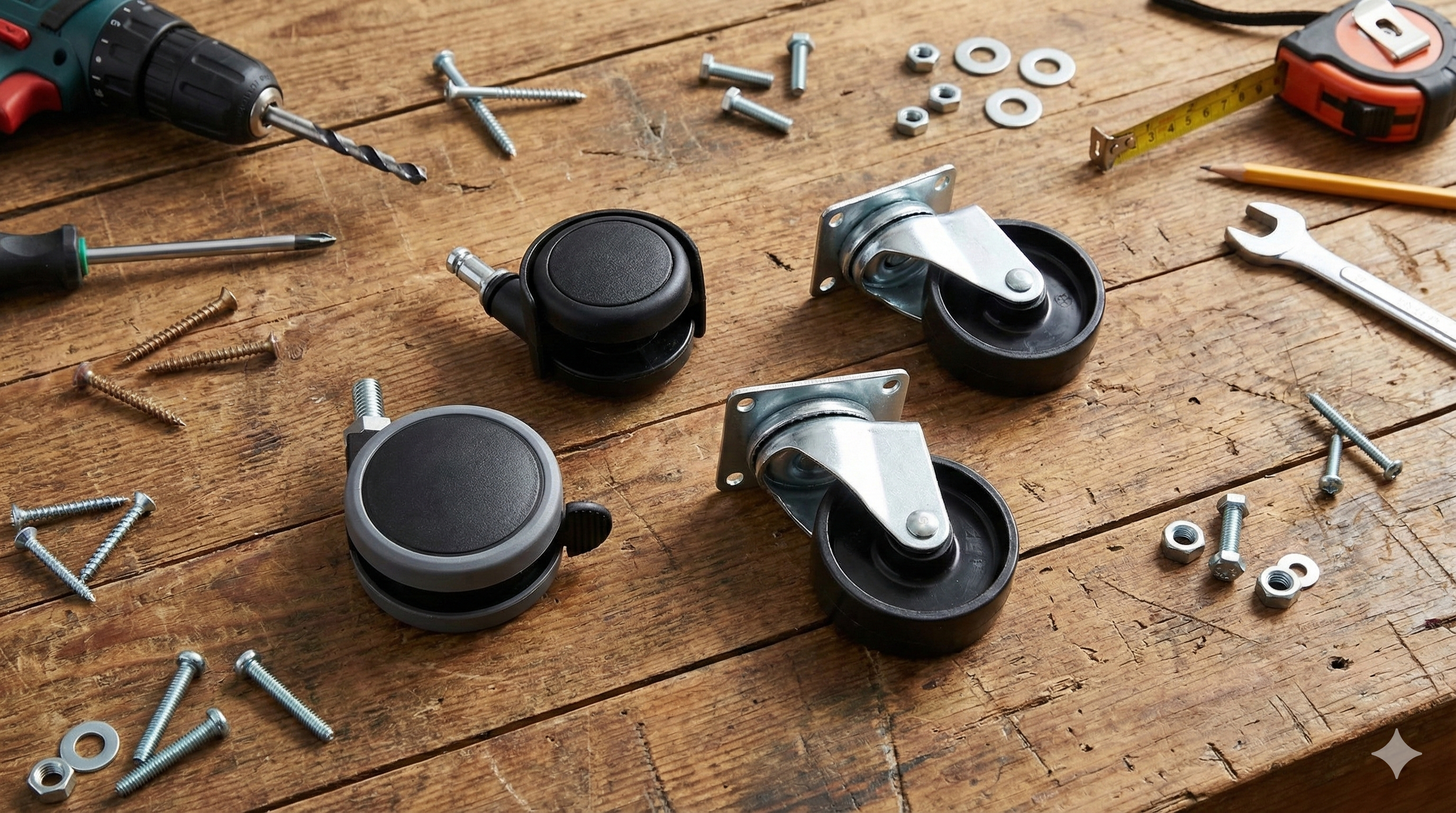 Rollen unter Möbel montieren: Tipps für Anschraubplatte, Rückenloch & Stift