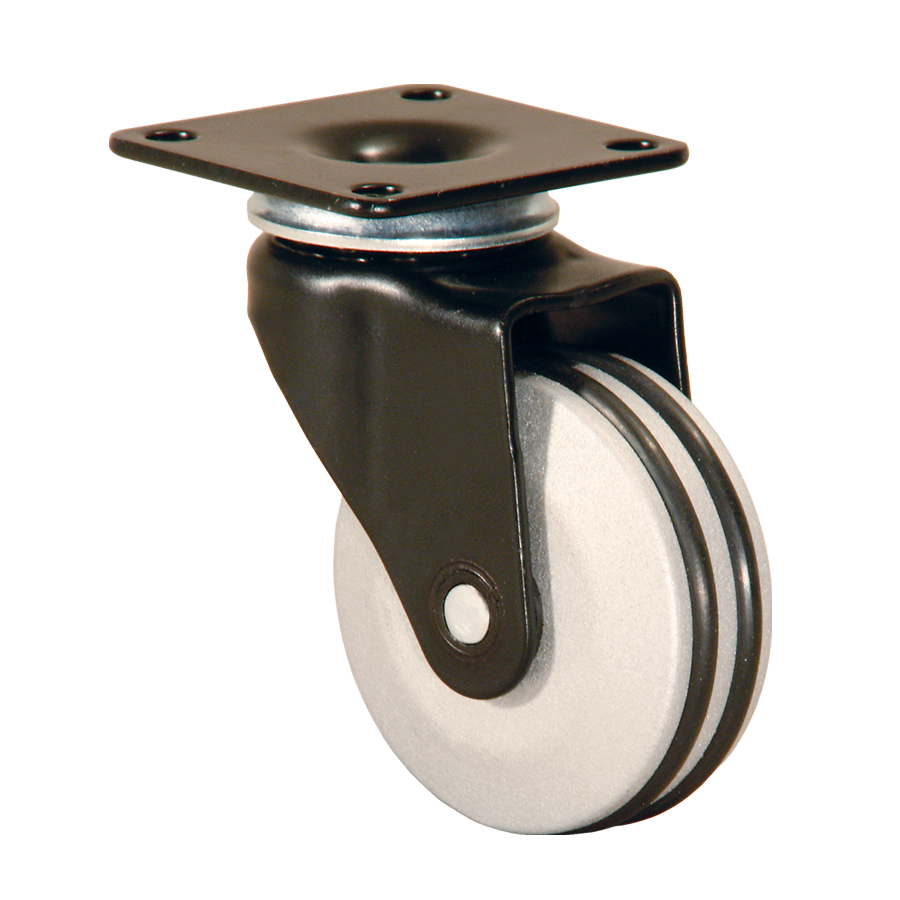 Ø 50 mm Apparaterolle mit Holzrad silber lackiert, Anschraubplatte 42x42 mm