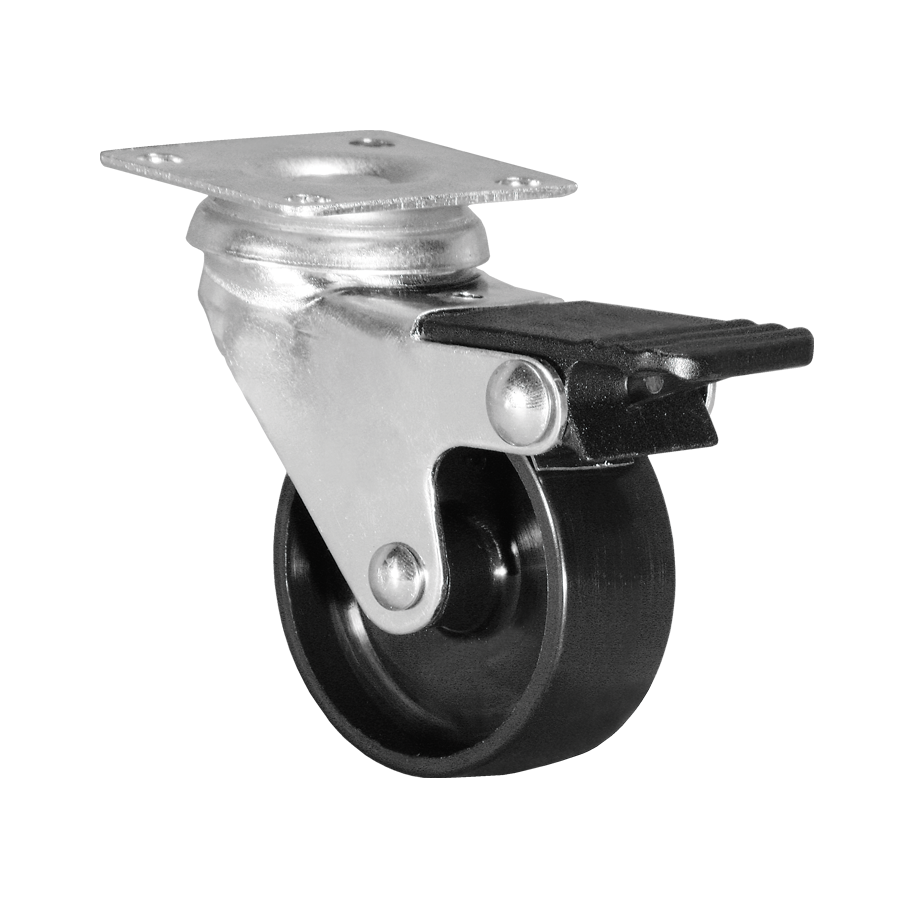 Ø 75 mm Apparaterolle mit harter Lauffläche und Feststeller, Anschraubplatte 60x60 mm