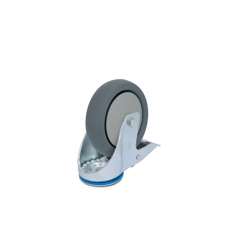Ø 125 mm Apparaterolle mit weicher Lauffläche und Feststeller, Rückenloch