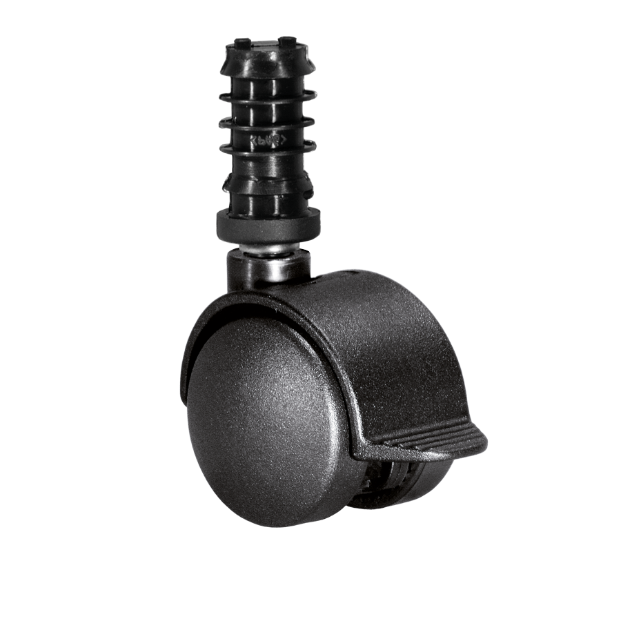 Doppelrolle Ø 40 mm mit harter Lauffläche und Feststeller, Klemmringstift Ø 8x58 mm, Befestigungshülse Ø 13x37 mm