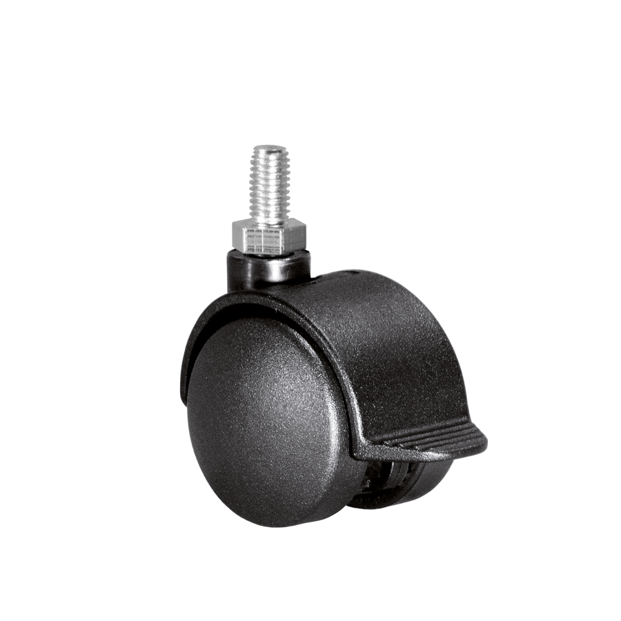 Doppelrolle Ø 40 mm mit harter Lauffläche und Feststeller, Gewindestift M10x15 mm