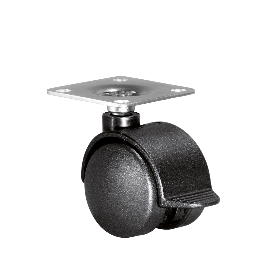 Doppelrolle Ø 40 mm mit harter Lauffläche und Feststeller, Anschraubplatte 40x40 mm