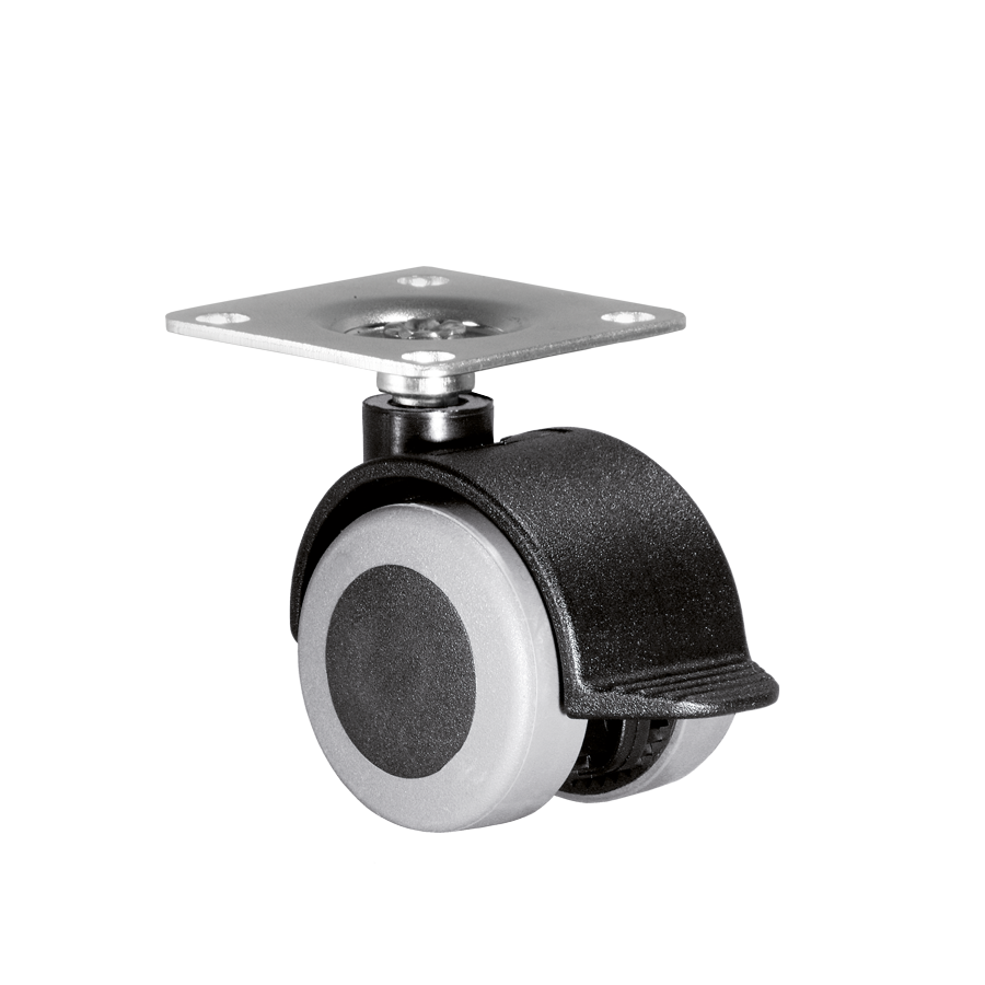 Doppelrolle Ø 40 mm mit weicher Lauffläche grau und Feststeller, Anschraubplatte 40x40 mm