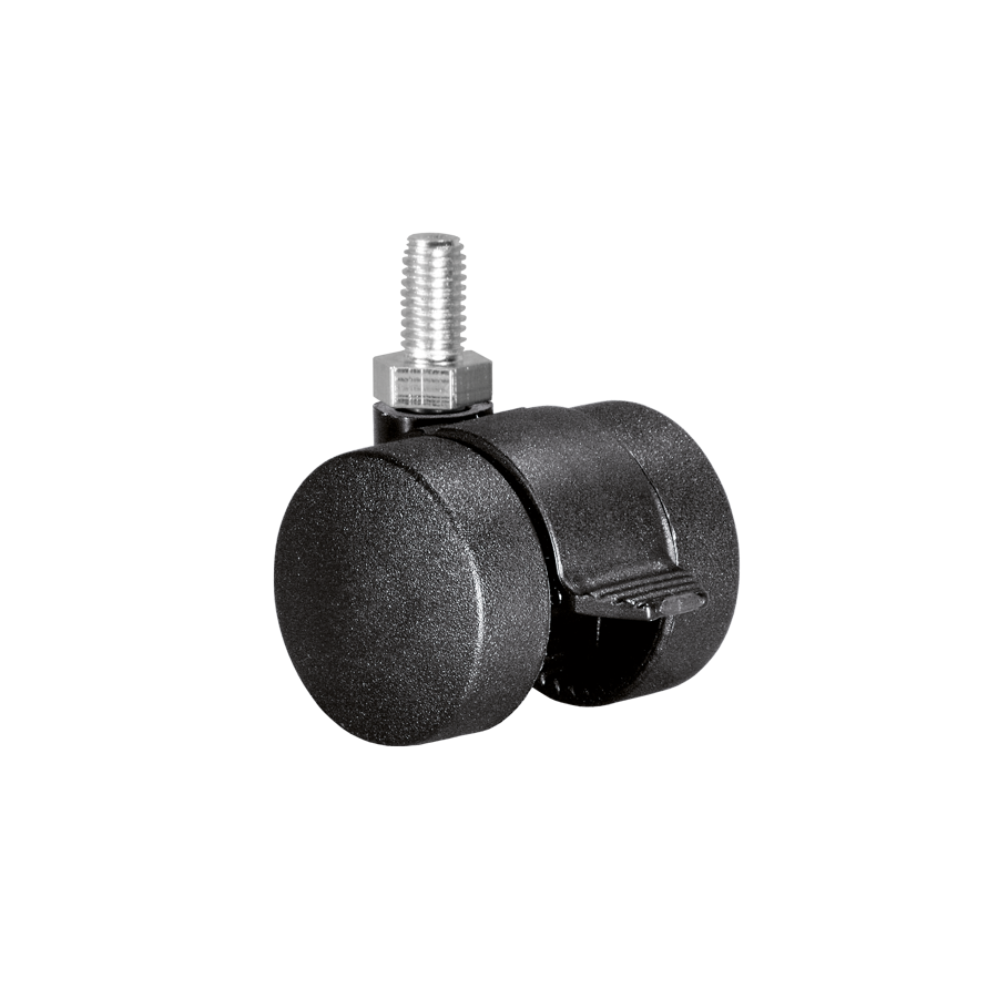 Doppelrolle Ø 35 mm mit harter Lauffläche und Feststeller, Gewindestift M10x15 mm