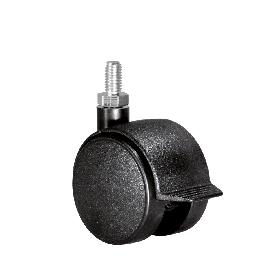 Doppelrolle Ø 50 mm mit harter Lauffläche und Feststeller, Gewindestift M10x15 mm
