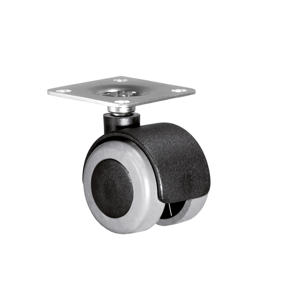 Doppelrolle Ø 50 mm mit weicher Lauffläche grau, Anschraubplatte 40x40 mm
