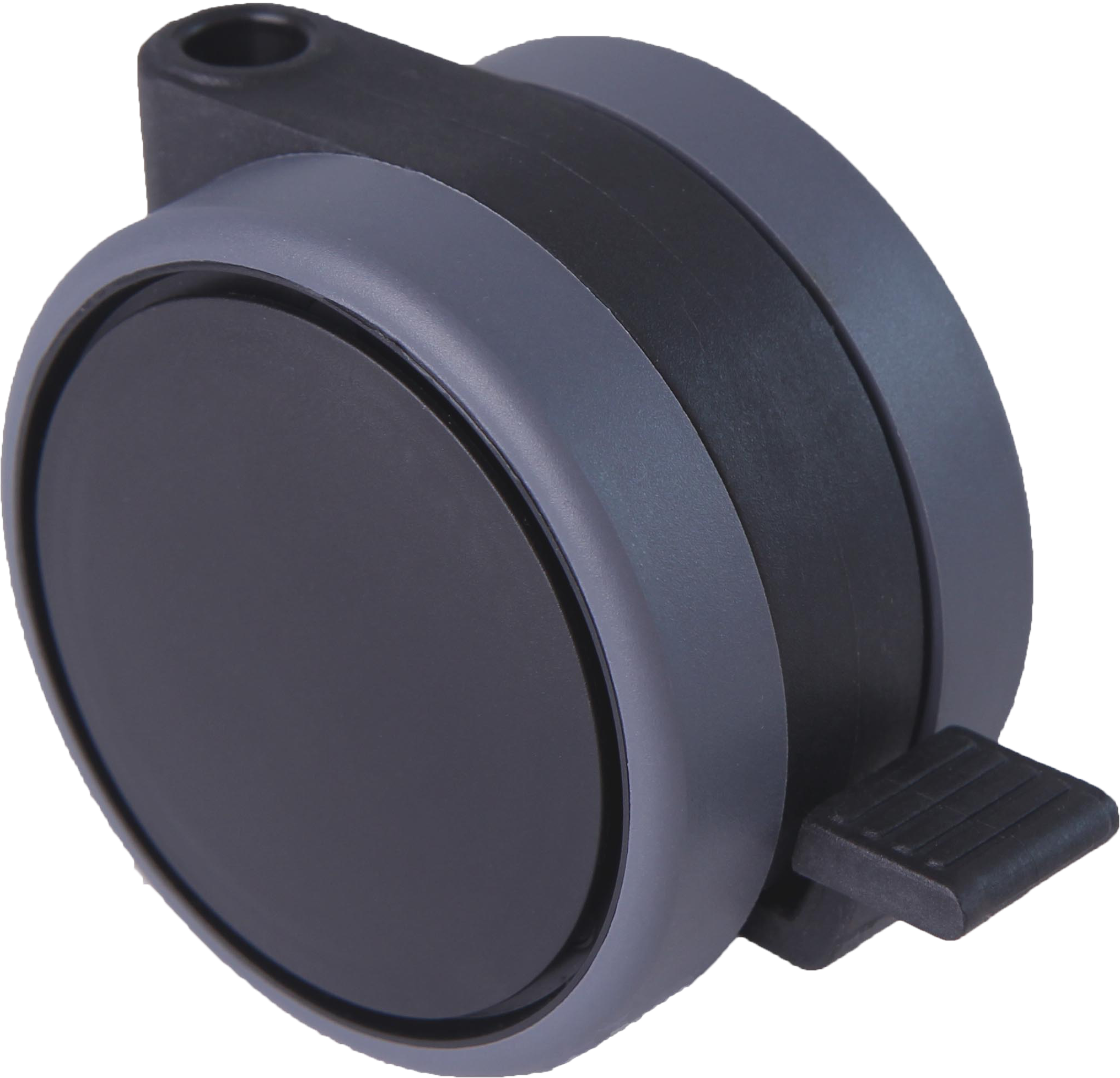Doppelrolle mit weicher Lauffläche, Feststeller und durchgehender Radachse, Ø75mm, schwarz