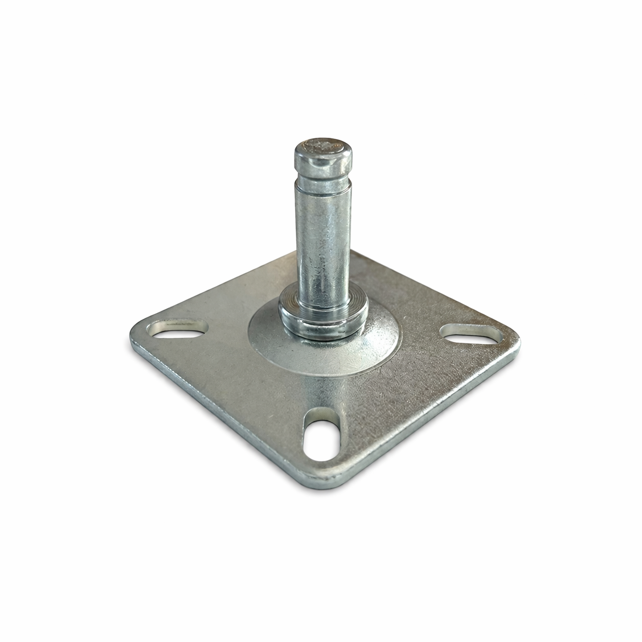 Die Anschraubplatte 60x60x3mm verzinkt von KARWEG GmbH & Co. KG mit Stift Ø 10 mm und RASTER sowie vier Langlochbohrungen eignet sich ideal zur Montage von Möbelrollen.