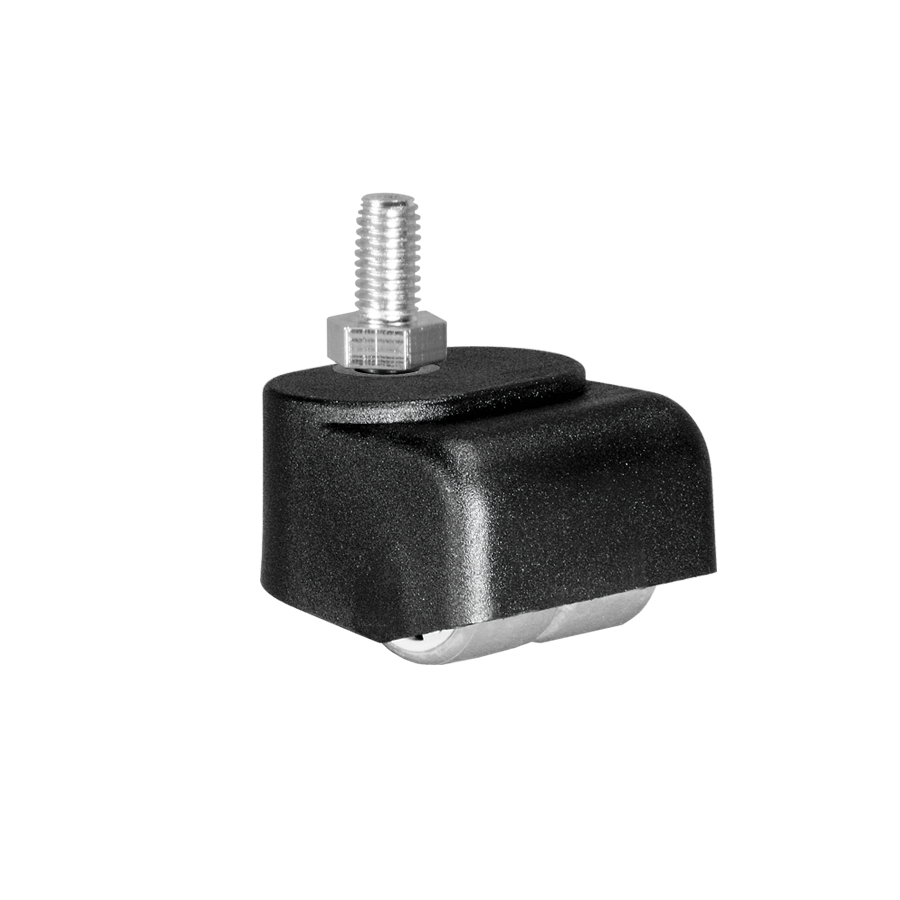 Walzenrolle Ø 25 mm mit weicher Lauffläche, Doppelbereifung, Gewindestift M10x15 mm