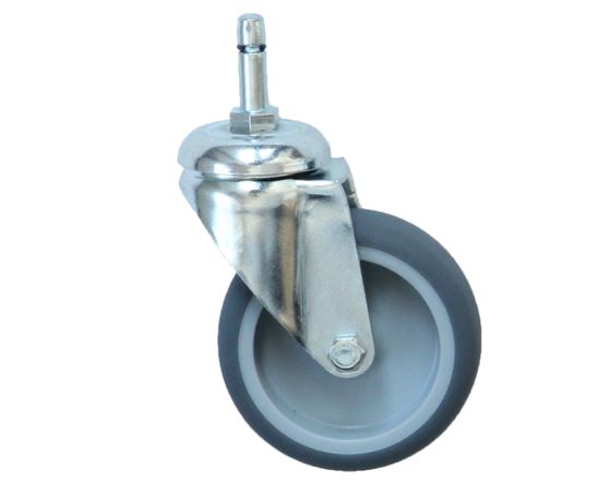 Ø 75 mm Apparaterolle mit weicher Lauffläche, Rülo Ø 10,2 mm Gewindestift M10x26mm mit Schaft Ø 8mm