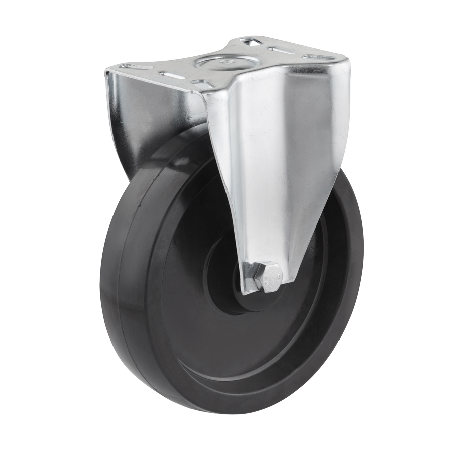 Ø 150 mm, Bockrolle mit Anschraubplatte, Radkörper aus hitzebeständigen Duroplast mit Gleitlager