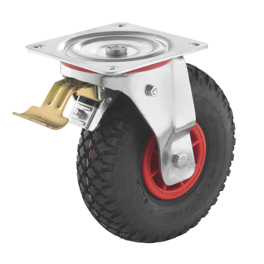 Ø 230 mm, Lenkrolle mit Feststeller und Anschraubplatte, Luftbereifung mit Rollenlager