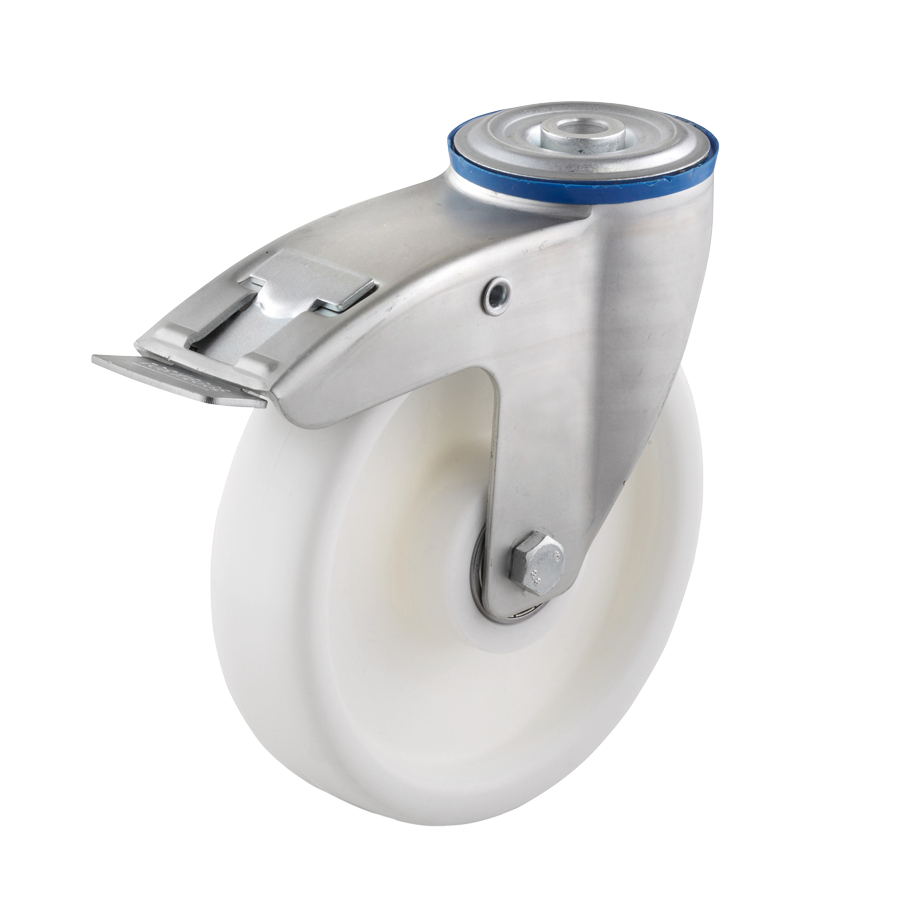 Ø 150 mm, Lenkrolle mit Feststeller und Rückenloch, Radkörper aus Polypropylen mit Kugellager