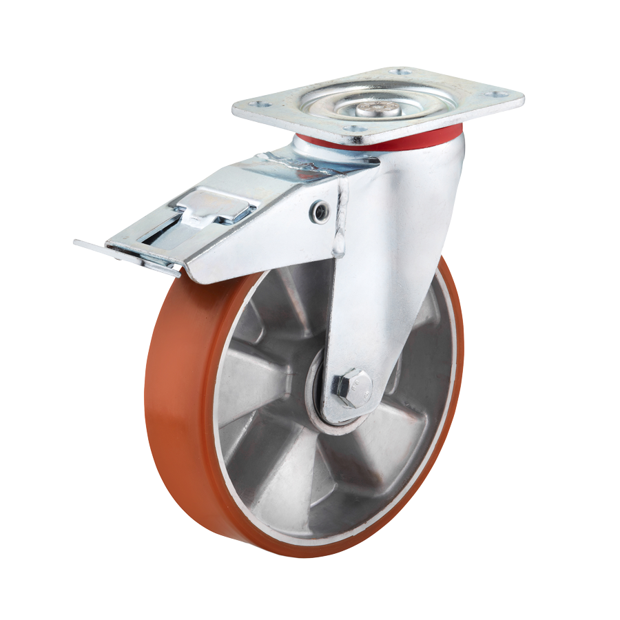 Ø 80 mm, Lenkrolle mit Feststeller und Anschraubplatte, Radkörper aus Aluminium-Druckguss
