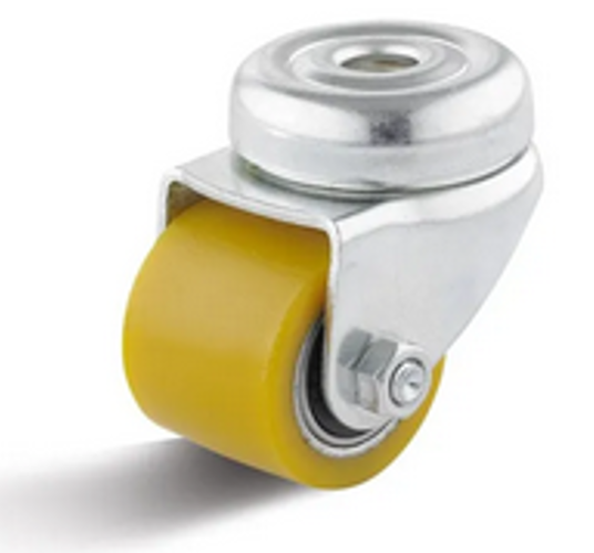 Mini-Schwerlast-Lenkrolle Ø 35 mm mit Rückenloch, Lauffläche aus Polyurethan mit Kugellager