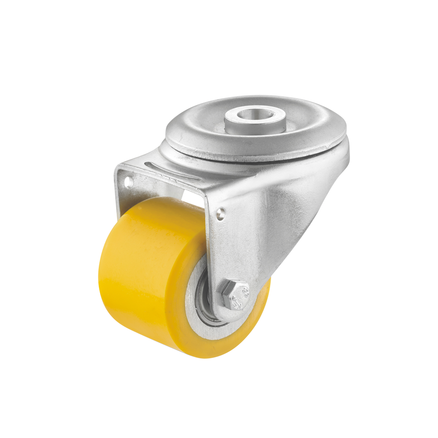Mini-Schwerlast-Lenkrolle Ø 50 mm mit Rückenloch, Lauffläche aus Polyurethan mit Kugellager
