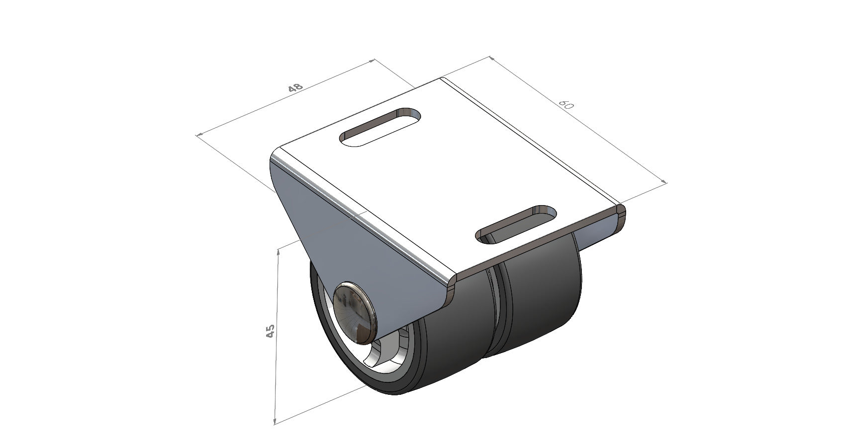 Ø 40 mm, Sonderkonstruktion Kastenbockrolle mit weicher Lauffläche, 2x Rad