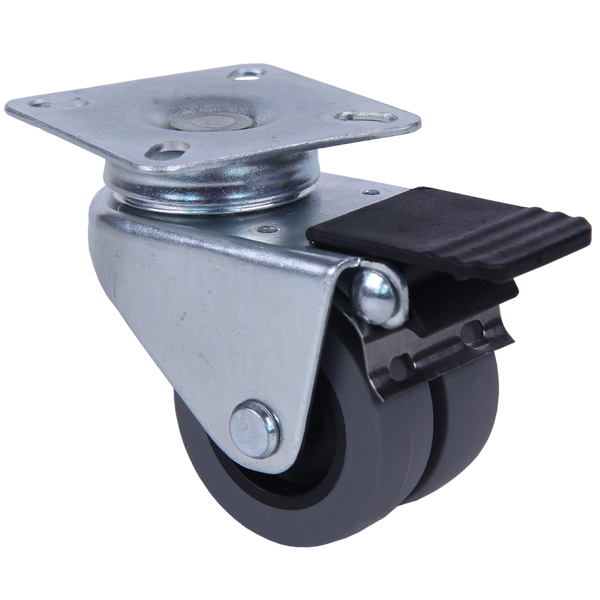 Ø 50 mm Apparaterolle mit weicher Lauffläche, Zwillingsbereifung mit Feststeller, Anschraubplatte 60x60 mm