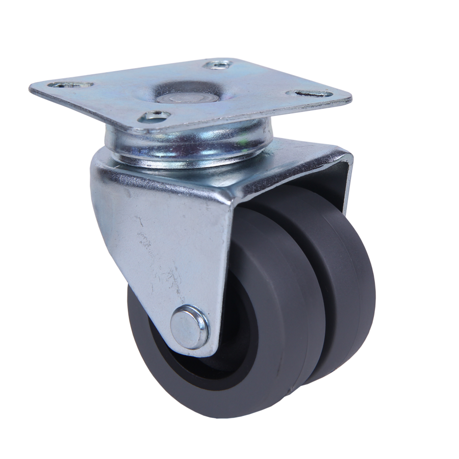 Ø 50 mm Apparaterolle mit weicher Lauffläche, Zwillingsbereifung, Anschraubplatte 60x60 mm