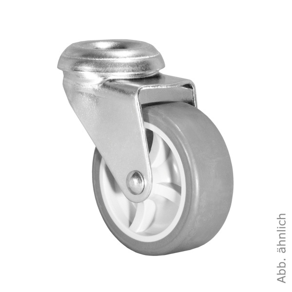 Ø 75 mm Apparaterolle mit weicher Lauffläche, Rückenloch Ø 10,2 mm