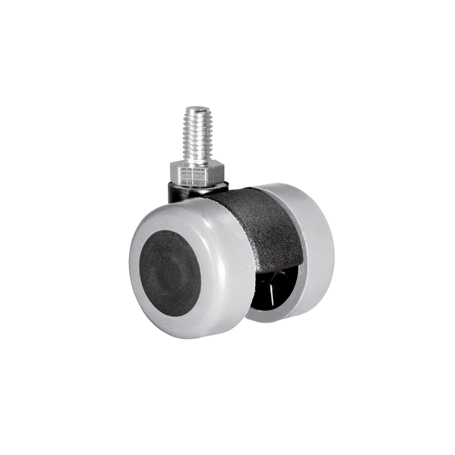 Doppelrolle Ø 35 mm mit weicher Lauffläche grau, Gewindestift M10x15 mm