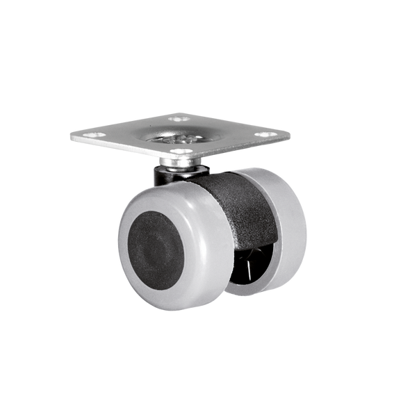 Doppelrolle Ø 35 mm mit weicher Lauffläche grau, Anschraubplatte 40x40 mm