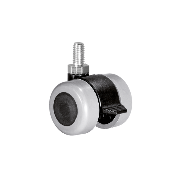 Doppelrolle Ø 35 mm mit weicher Lauffläche grau und Feststeller, Gewindestift M8x15 mm