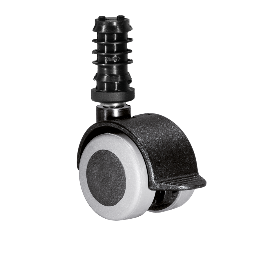 Doppelrolle Ø 40 mm mit weicher Lauffläche grau und Feststeller, Befestigungshülse Ø 13x37 mm