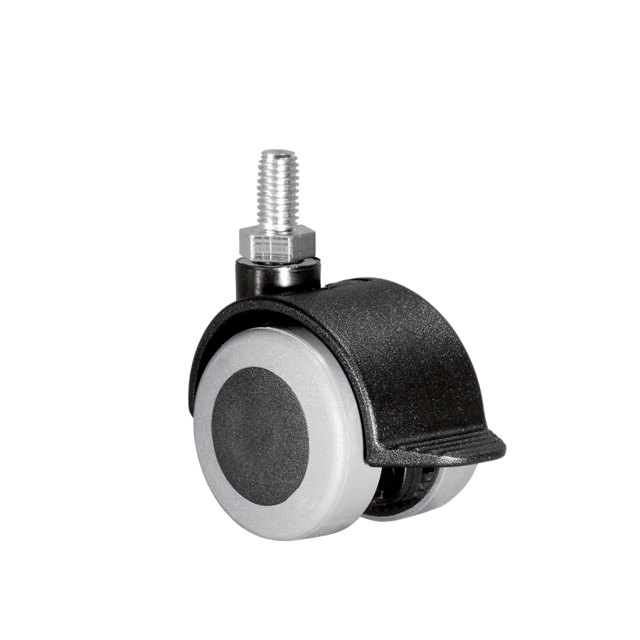 Doppelrolle Ø 40 mm mit weicher Lauffläche grau und Feststeller, Gewindestift M8x15 mm