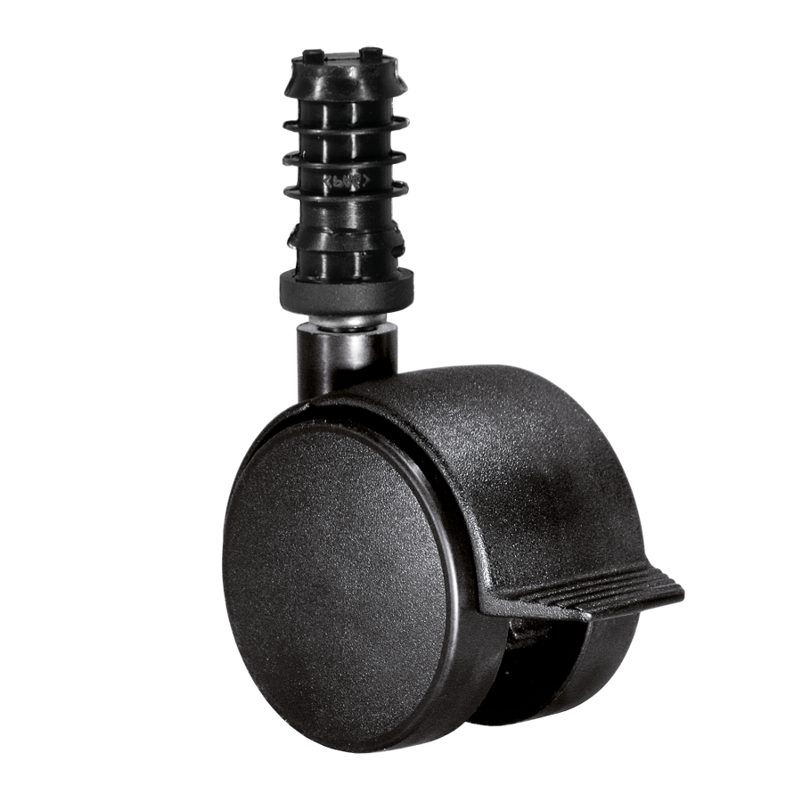 Doppelrolle Ø 50 mm mit harter Lauffläche und Feststeller, Klemmringstift Ø 8x58 mm, Befestigungshülse Ø 13x37 mm