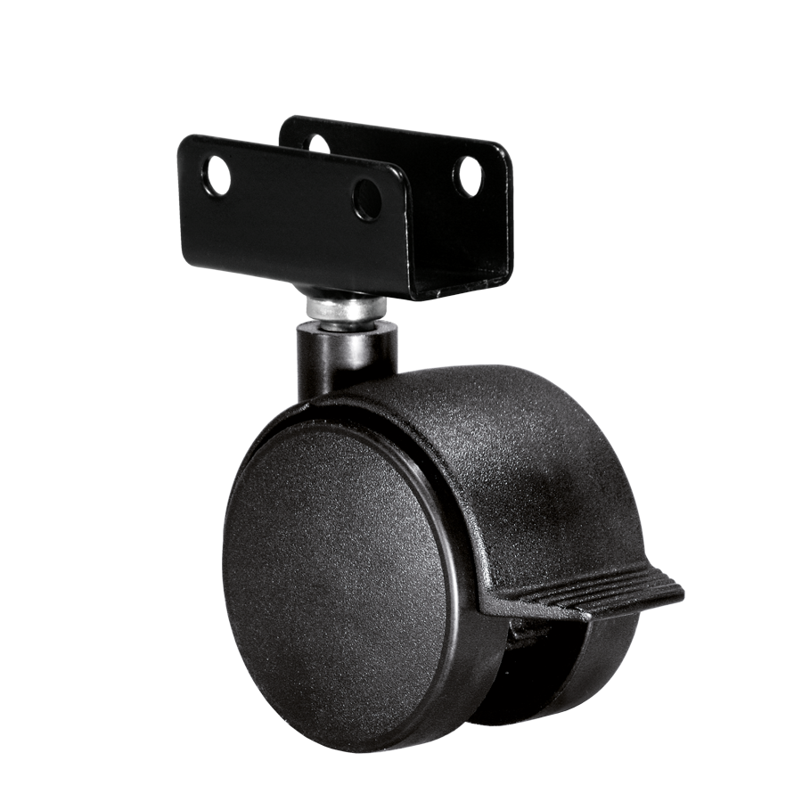 Doppelrolle Ø 50 mm mit harter Lauffläche und Feststeller, Plattenschuh 22 mm