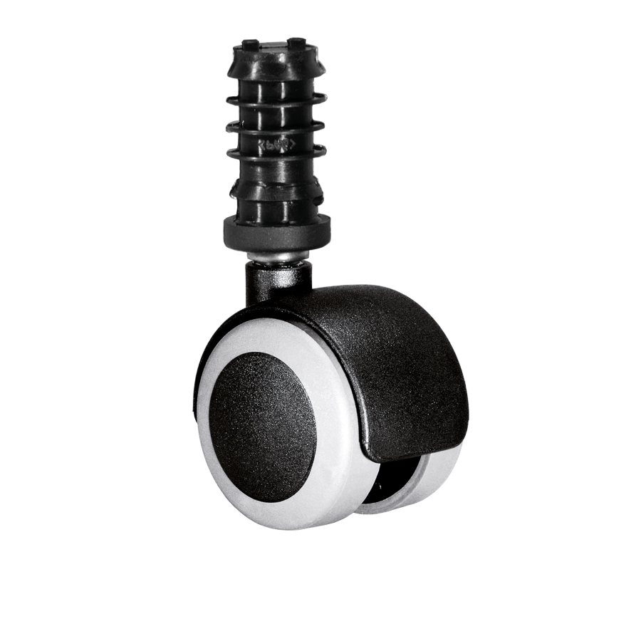 Doppelrolle Ø 50 mm mit weicher Lauffläche grau, Klemmringstift Ø 8x58 mm, Befestigungshülse Ø 13x37 mm
