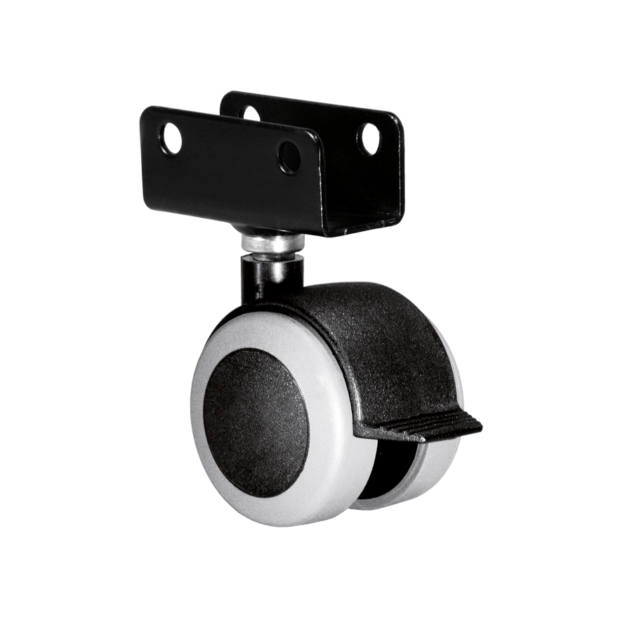 Doppelrolle Ø 50 mm mit weicher Lauffläche grau und Feststeller, Plattenschuh 22 mm