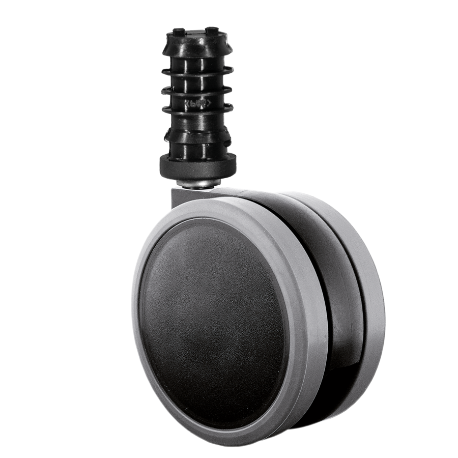 Doppelrolle Ø 65 mm mit weicher Lauffläche, Befestigungshülse Ø 13x37 mm