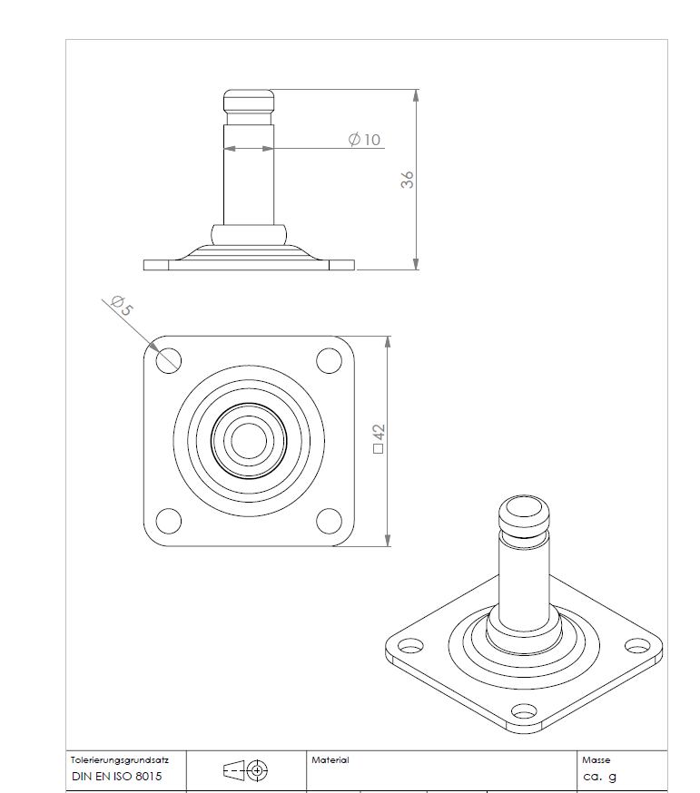 Anschraubplatte 42x42x2,0 mm verzinkt für Bohrung Ø 10 mm, RASTER