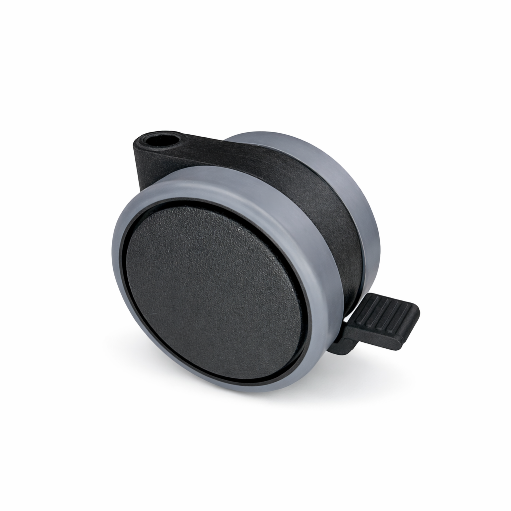 Doppelrolle mit weicher Lauffläche, Feststeller und durchgehender Radachse, Ø75mm, schwarz