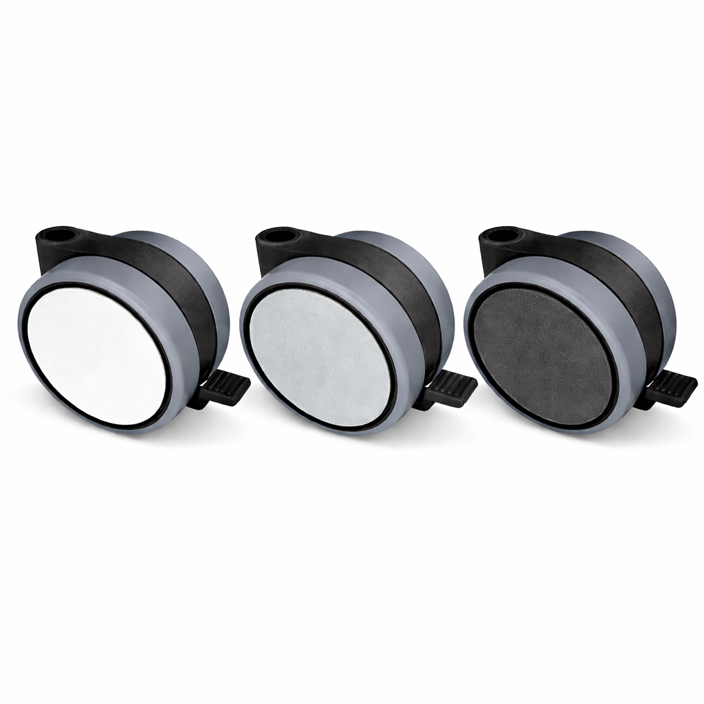 Doppelrolle mit weicher Lauffläche, Feststeller und durchgehender Radachse, Ø75mm, schwarz