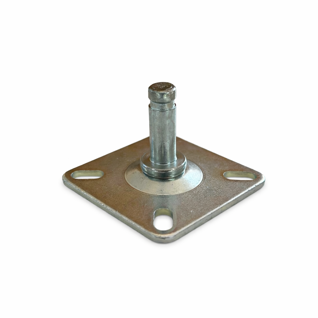 Anschraubplatte 60x60x3mm verzinkt, Stift Ø 10 mm mit RASTER, 4x Langlochbohrung