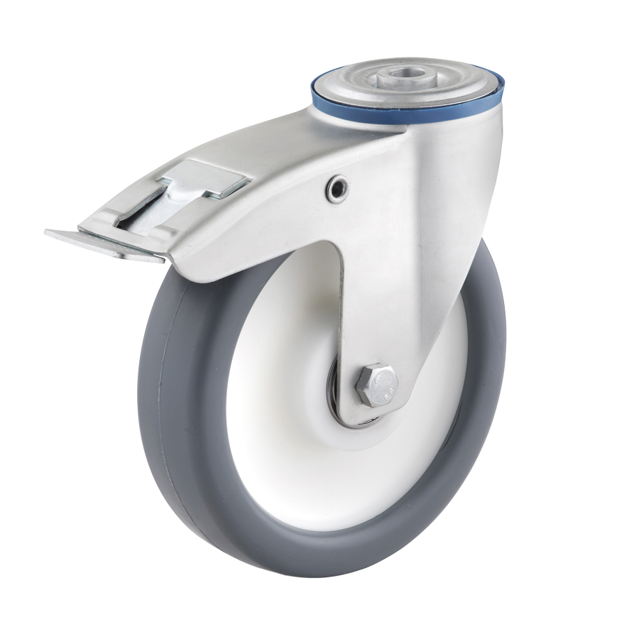 Ø 160 mm, Lenkrolle mit Feststeller und Rückenloch, Radkörper aus Polypropylen, Lauffläche aus Thermoplast