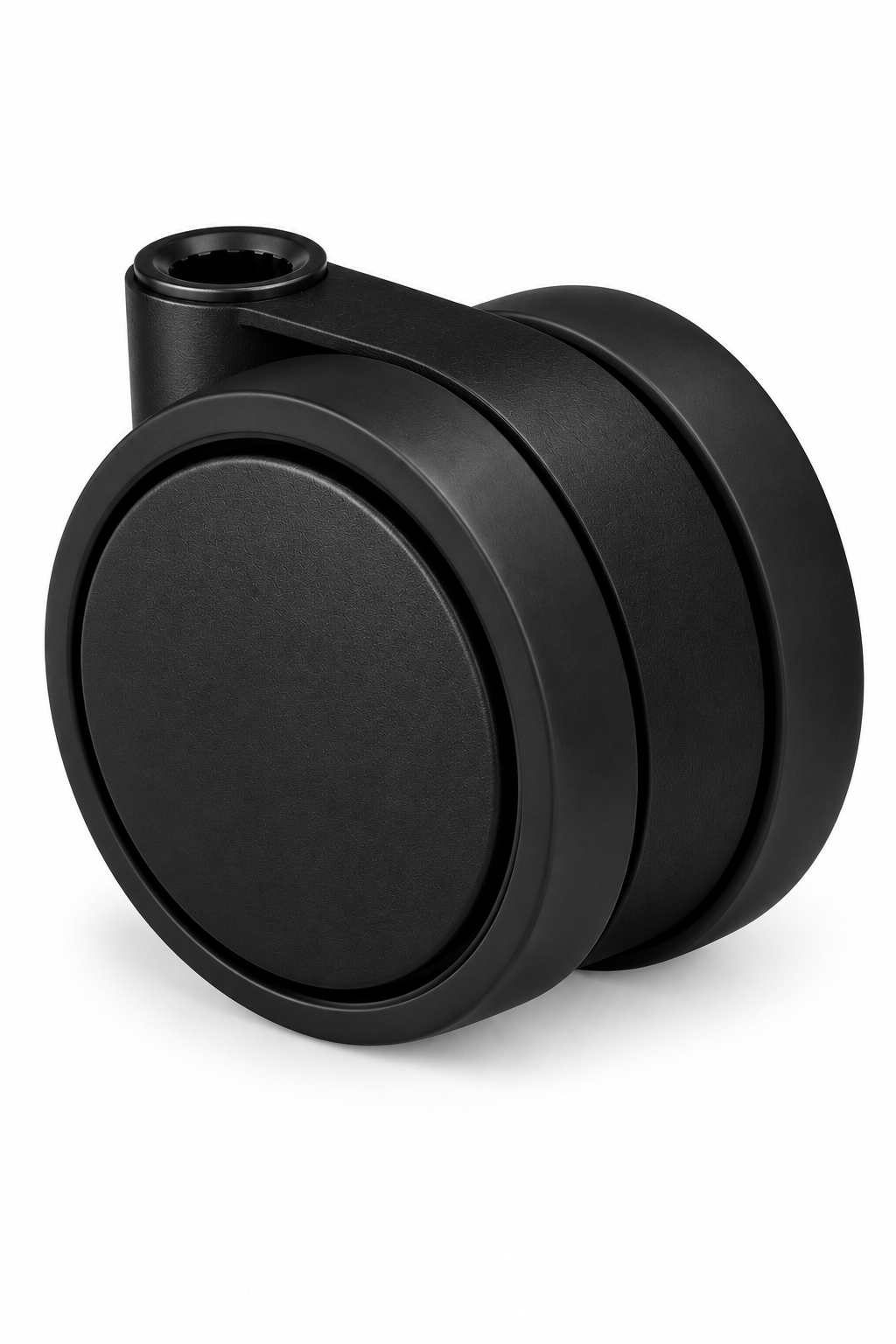 Doppelrolle, schwarz, mit weicher Lauffläche aus TPE (schwarz), Kappe schwarz, Ø 65 mm, Doppelrolle.